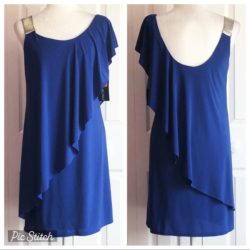 NWT Vintage Betsy & Adam Formal Cobalt Blue Drape Mini Cocktail Dress 8